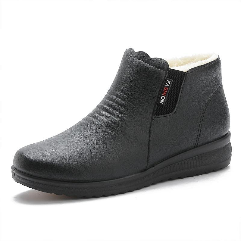 Winter new cotton shoes medium flat non-slip snow boots middle-aged and elderly velvet warm short boots elderly leather shoes
