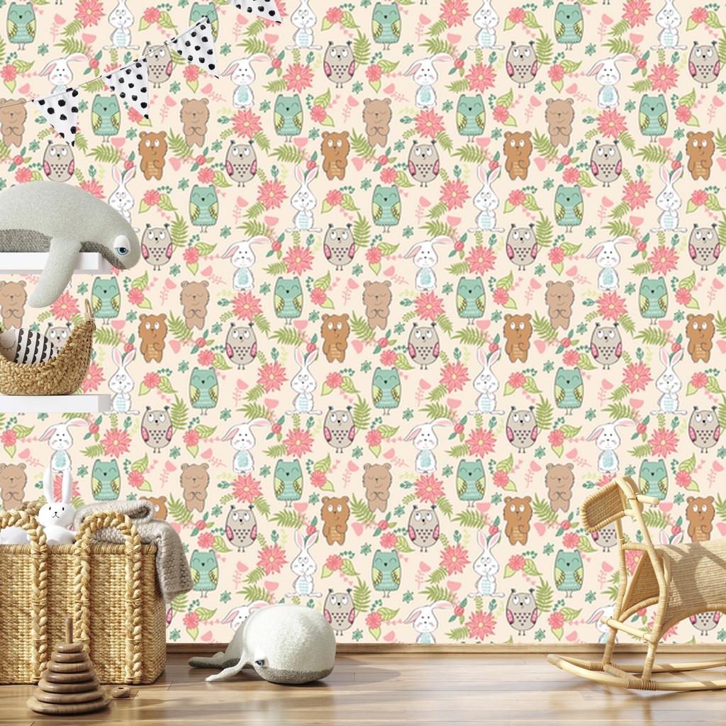 Colorful Animals and Flowers Wallpaper for Living Room and Bedroom 50x1000