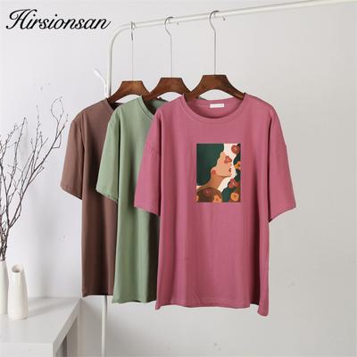 Hirsionsan Harajuku T-shirt Imprimé Graphique Abstrait Femme Été Coton Manches Courtes T-shirt Décontracté Oversize Pull Tops