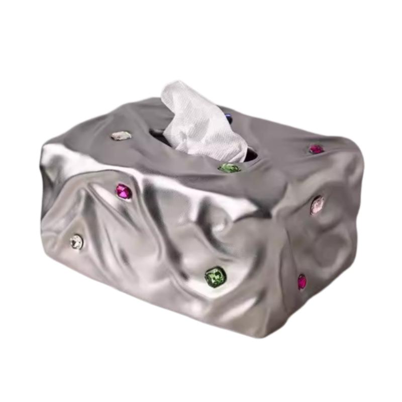Ceramic Tissue Box Inlaid with Colorful Gemstones Folded Napkin Holder Desktop Storage Container  Toilet Paper Holder