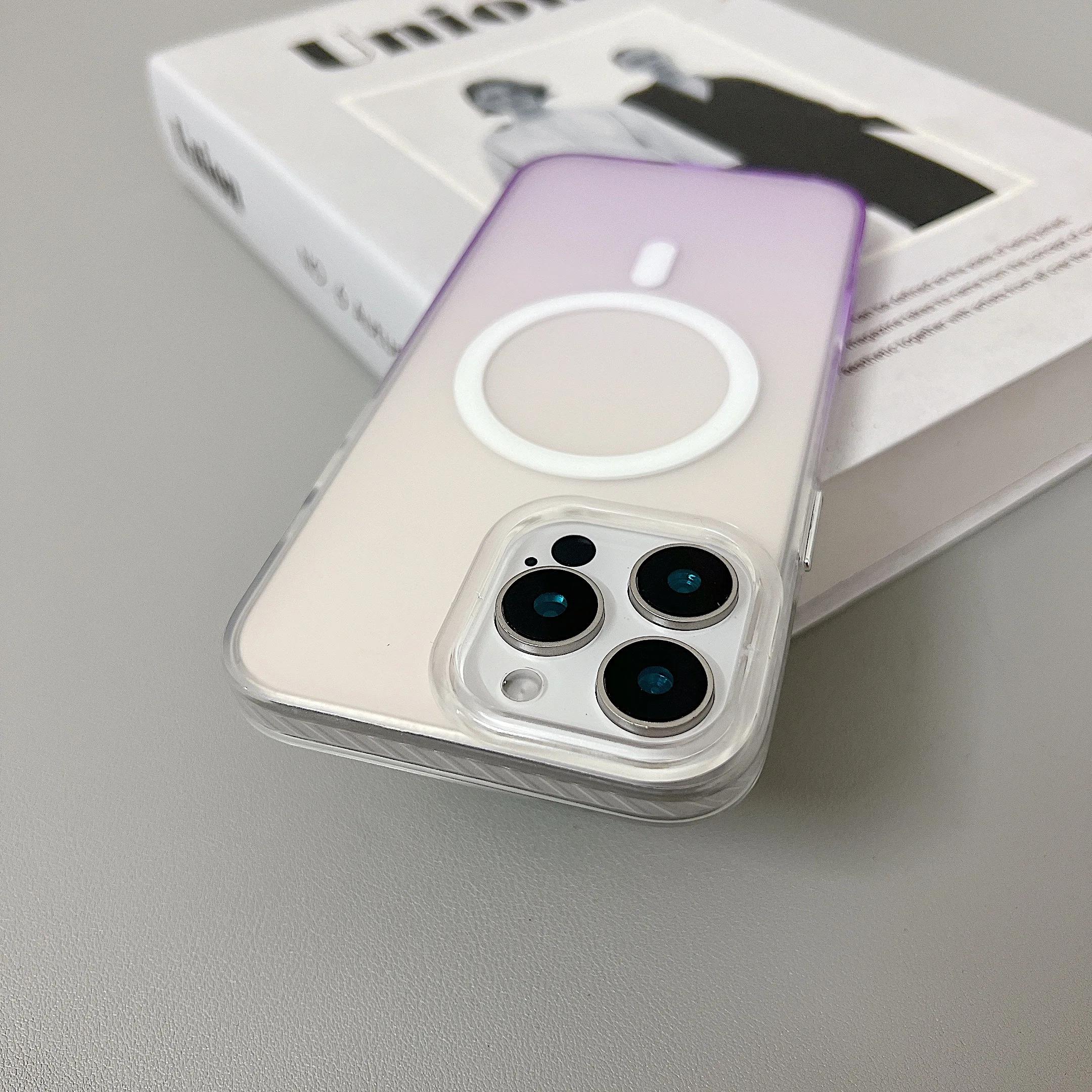 

For iPhone 16 Pro Max Magnetic Cover Gradient Color Phone Case For iPhone 15 14 13 12 11 Glass Lens Film Clear Soft TPU Cover For iPhone 16 Pro