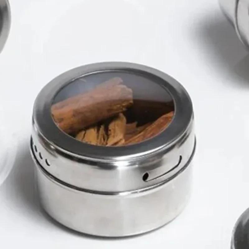 Draagbaar Stalen Magnetisch Stofvrij Kruidenblik Zichtbare Kruidenpot Cruet Zwarte Peper Komijn Zout Opslag Poeder Strooiers