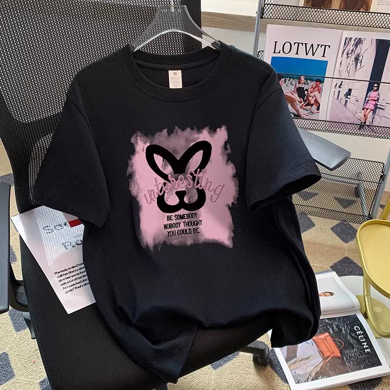 Trendy Women's Cartoon Print Round Neck Short Sleeve T-shirt - 2026 Summer Loose Korean Style Casual Top