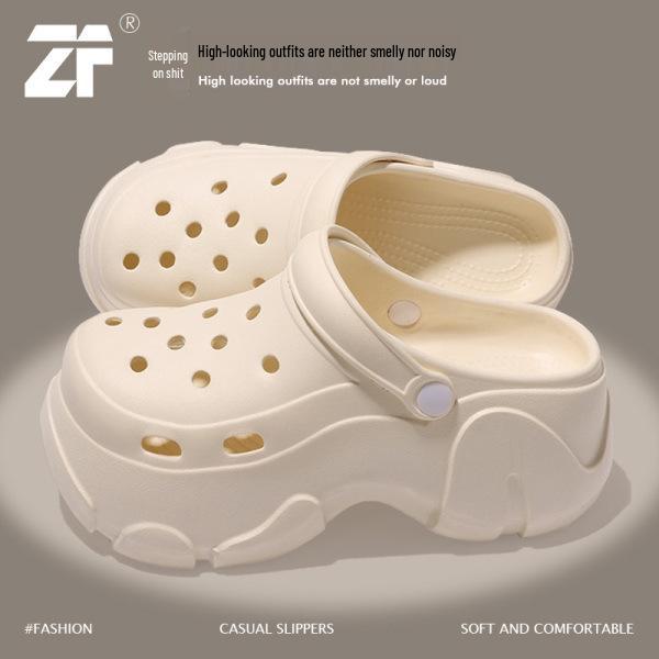 Women's Summer Thick-Soled Height-Increasing Perforated Beach Shoes – Lightweight EVA Material for Comfort and Durability.