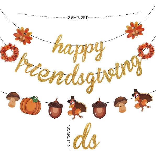 Happy Friendsgiving Banner Prestrung, Happy Thanksgiving Party Decorations, Friendsgiving Supplies for Party Home Office Mantel, NO DIY