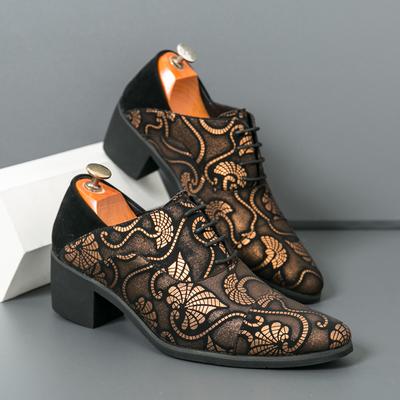 High End Brand Men's Business Dress Shoes Luxurious High Heels Versatile Banquet Shoes Men’s Split Leather Shoes Trendy Prints
