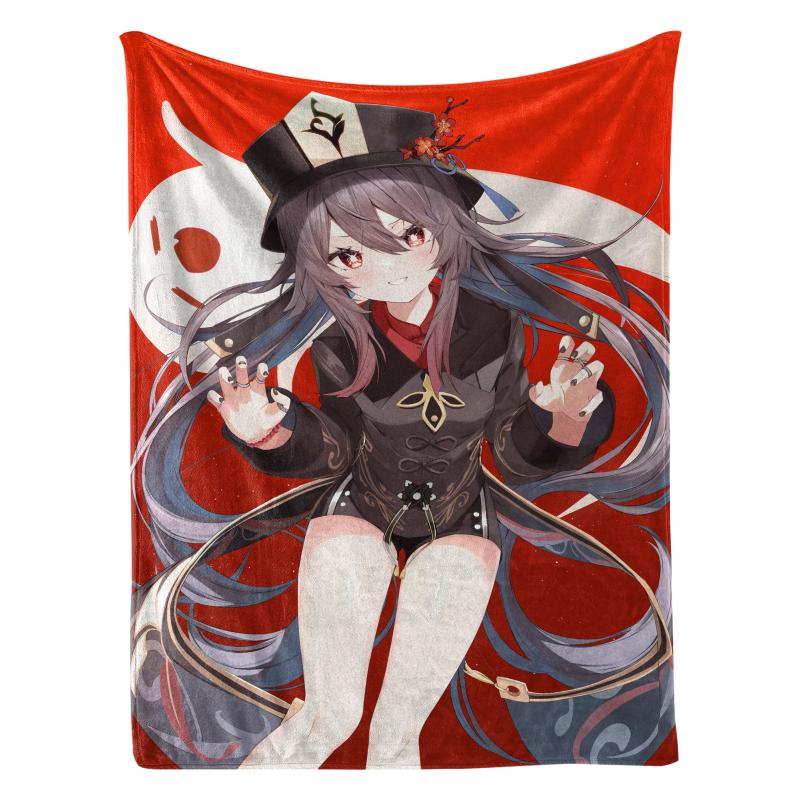 Anime Hu Tao Flannel Blanket - Genshin Impact Four-Season ACG Themed Nap Throw