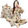 Three-Piece Pajamas Women'S Summer Short-Sleeved Shorts Cartoon Mickey Smudged Loungewear Can Be Worn Outside
