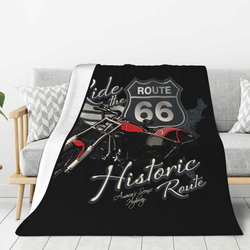 Custom 3D Print Motorcycle Ride Route 66 Blankets Comfortable Flannel Winter US Numbered Highways Throw Blanket Home Bedroom