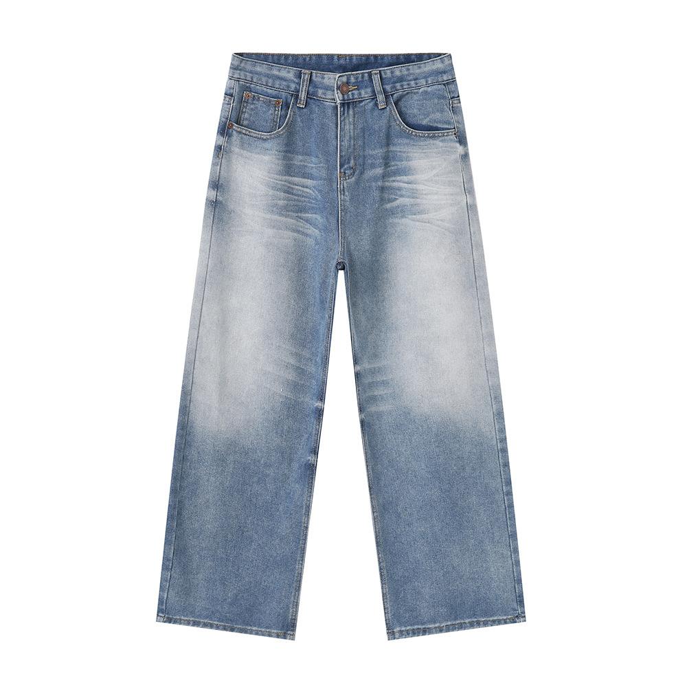 | Versatile retro whitened wash design drape straight jeans daily