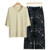 Pajamas Women's Spring and Summer New V-neck Short-sleeved Cotton and Linen Pants European and American Large-size Loungewear Two-piece Set