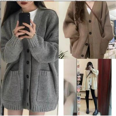 Damen Langarm Strickjacke Locker Gestrickt V-Ausschnitt Mäntel Damenmode Einreihig Pullover Strickjacken Herbst Winter Casual