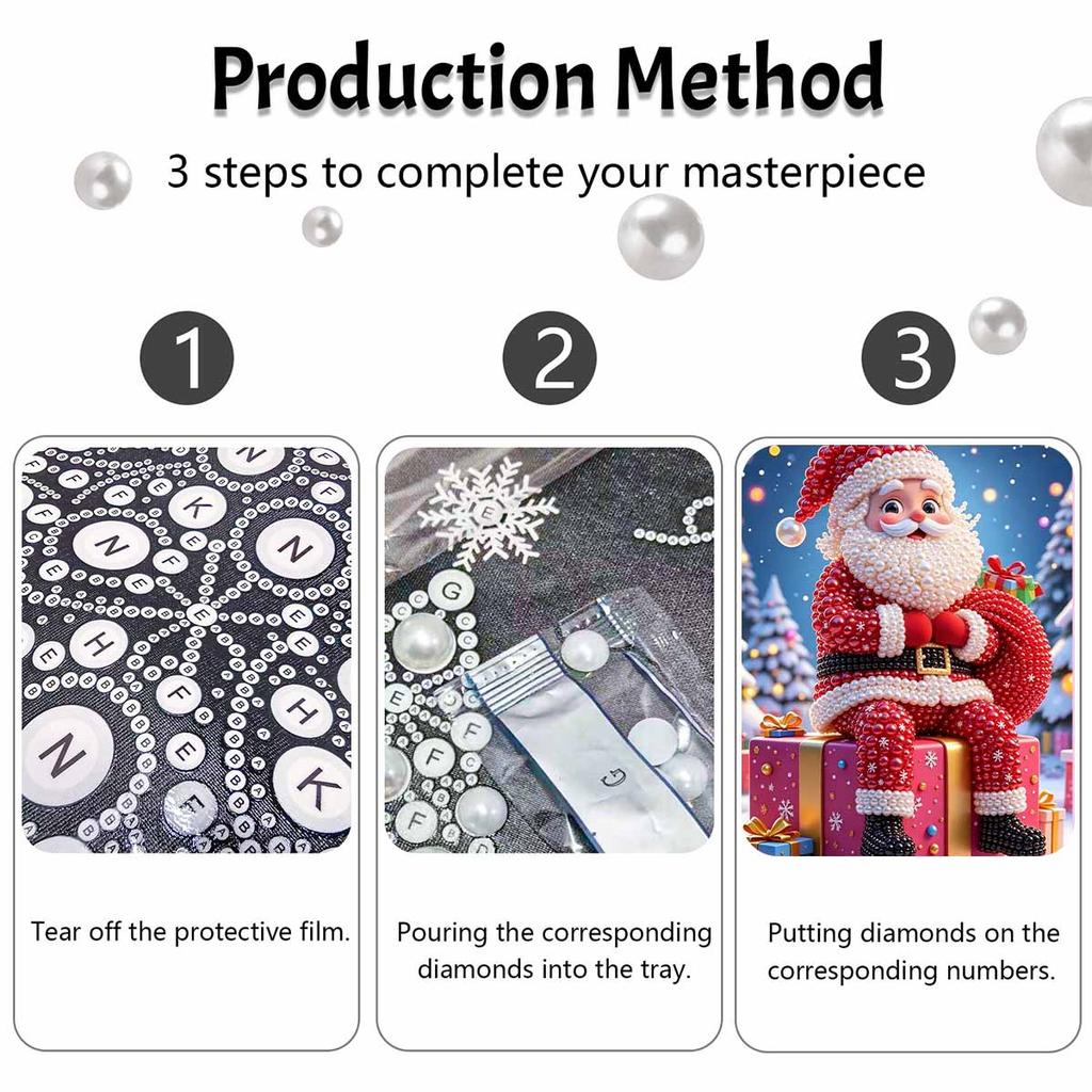 Pearl Painting DIY Kit Christmas Santa Claus Frameless Handmade Bead Canvas Art Creative Leisure Craft for Bedroom Living Room Festive Decor
