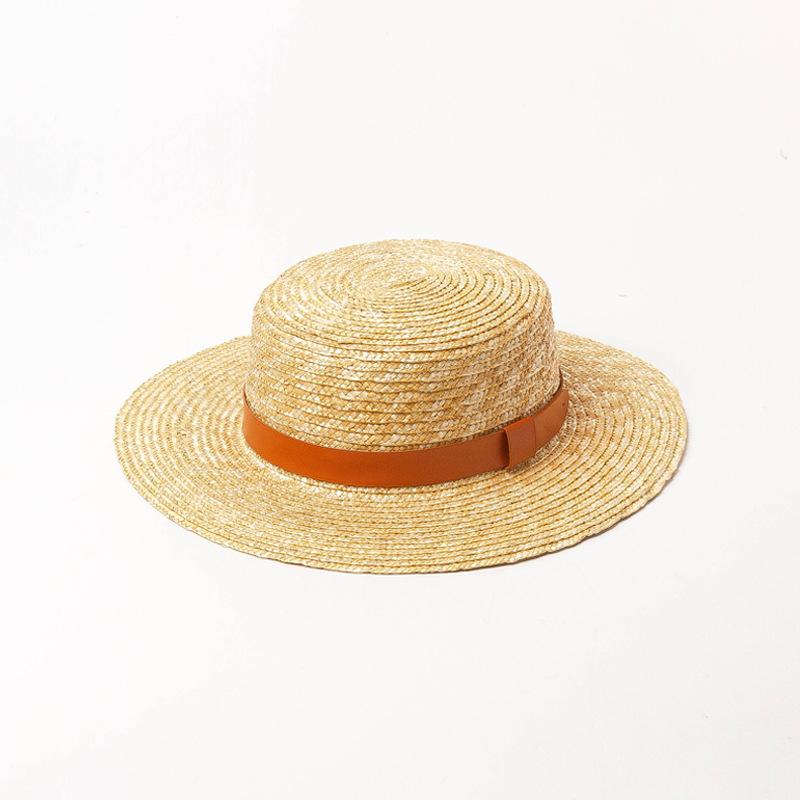 Spring and summer new belt decoration children's straw flat top straw hat outdoor travel vacation sunshade sunscreen straw hat