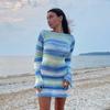 Tie Dye Mini Pletené svetrové šaty Dámské Oblečení Podzim Zima Dlouhý Rukáv Sexy Plážové Bodycon šaty bez zad Elegantní