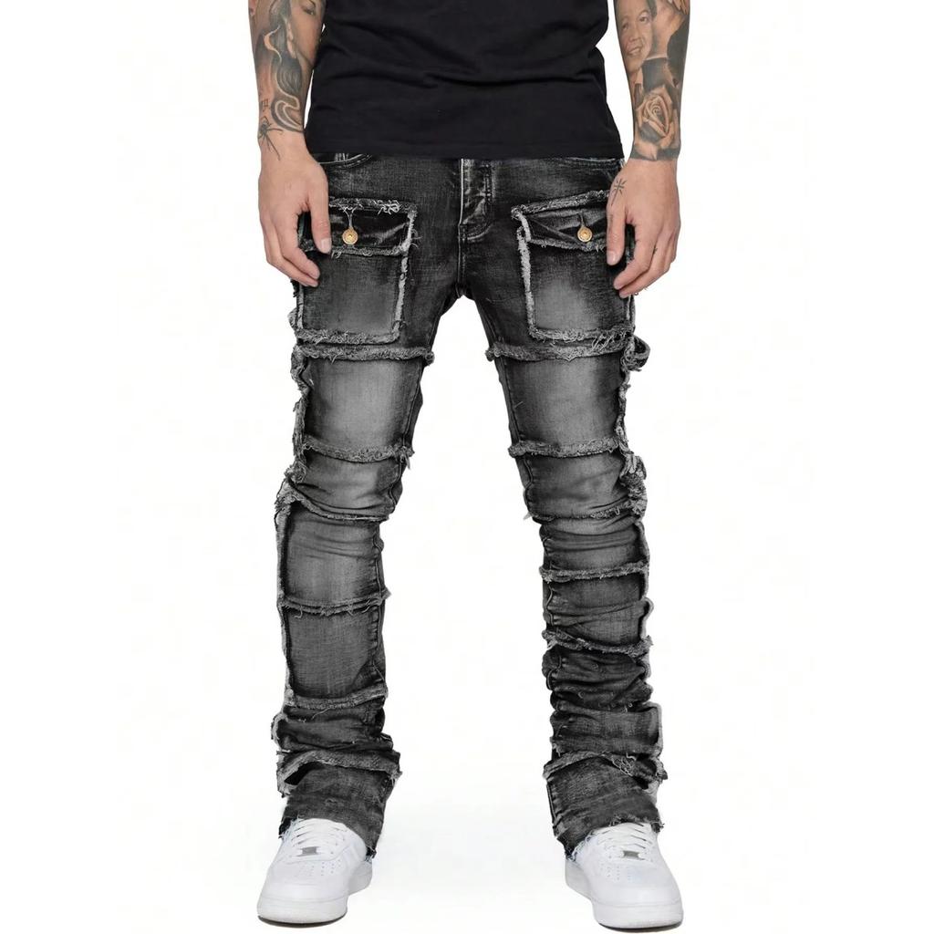 DRIPX Nuovi Jeans da Uomo Strappati Stacked Distressed Slim Fit Skinny Gamba Dritta Moda Hip Hop Pantaloni in Denim Streetwear Casuale