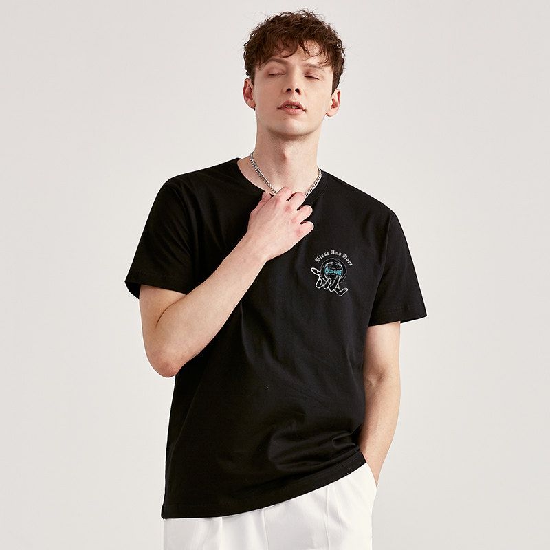 Paper Crane Men Short Sleeve T-Shirt Men's 2024 Summer Casual Print Pure Cotton Pure Color Round Neck Loose Top 21400