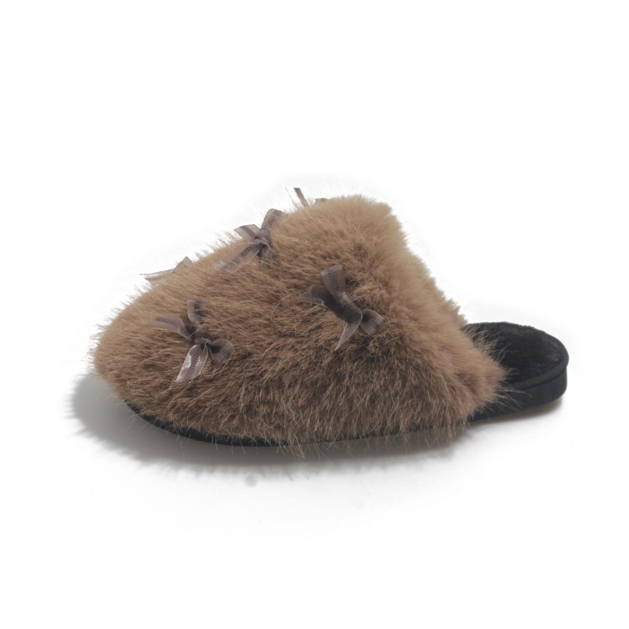 

Меховые тапочки с бантом, зимняя женская обувь 2025 года, новые повседневные шлепанцы, модные теплые короткие плюшевые домашние туфли Zapatillas Mujer 40-41 хаки