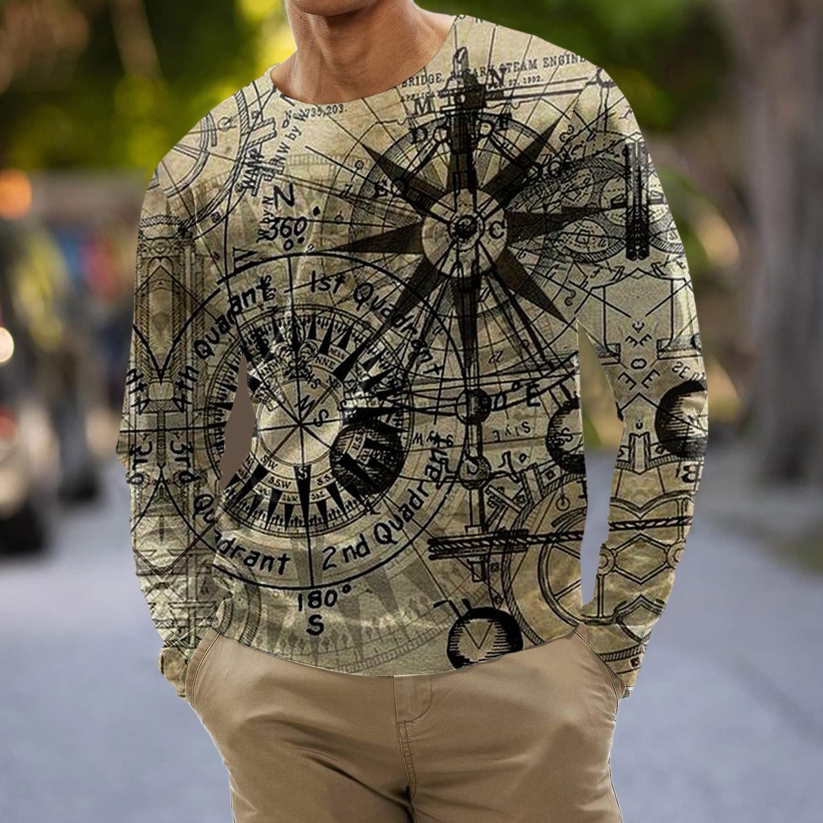 

Муж. Футболка Графика Абстракция Шея Одежда Одежда На открытом воздухе Длинный рукав С принтом Модельер Винтаж XXL хаки