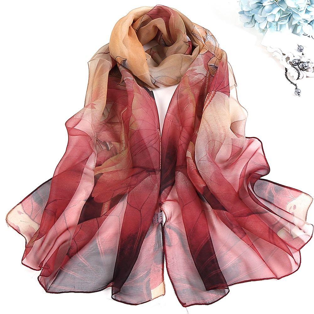 Embroidered Silk Scarf Breathable Long Wraps Summer Beach Shawl  for Women