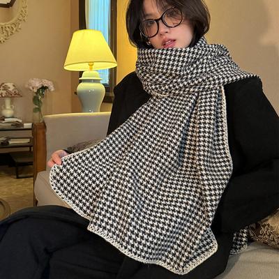 British Classic Warm Houndstooth Scarf for Women In Winter  High End Double-sided Warm Scarf for Winter Wear  Large Shawl