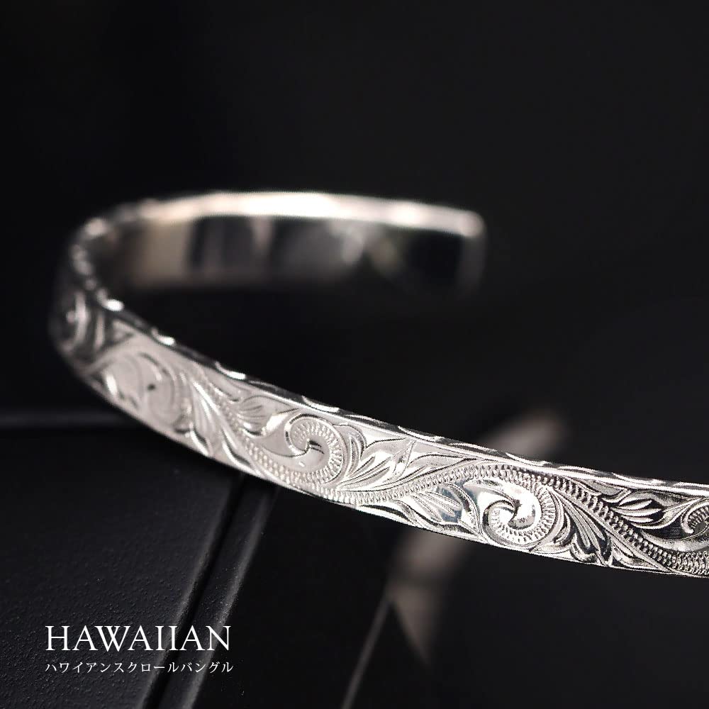 Hawaiian Scroll Bangle Silver Accessory for Men and Sold Individually Name Women, [Brand [Size Men's] b0698-men