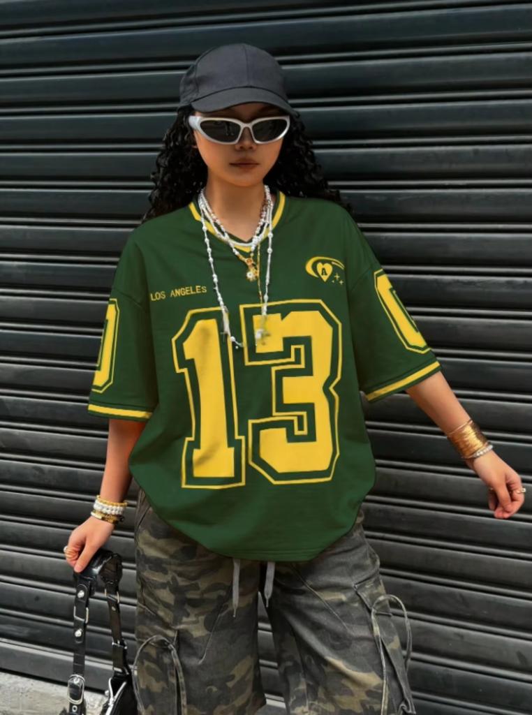 Los Angeles Number 13 Print Fashion Women V-Neck Short Sleeve T-Shirt Summer Tee Baseball Jerseys Daily Loose Sport Tops Tee