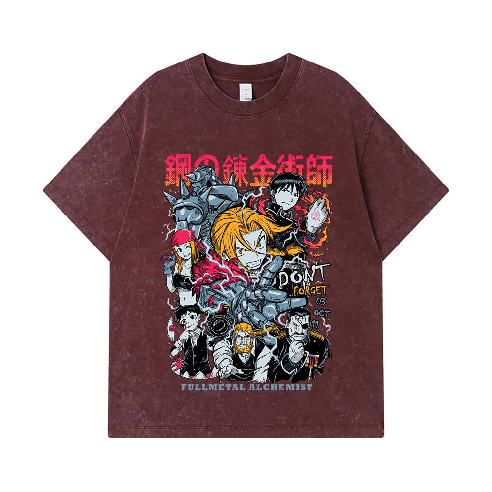275 GSM gewaschene T-Shirts 100% Baumwolle Fullmetal Alchemist V1 Druck Unisex Schweres Baumwoll-T-Shirt