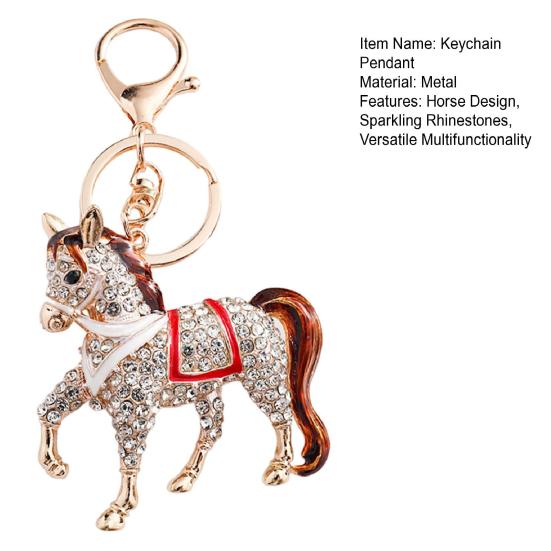 Keychain Pendant Sparkling Rhinestones Horse Design Metal Keyring Decorative Key Holder Friends Bag Decoration