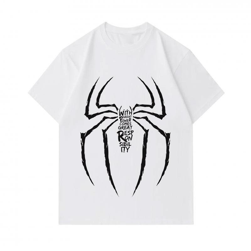 Men's 100% Cotton Short Sleeve Crew Neck T-shirt, Classic Spider Silhouette Print With Inspirational Lettering Graphic Casual Comfortable Lightweight