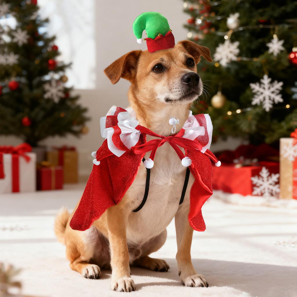 New pet cape, Christmas pet clothing cat dog small dog cape hat set