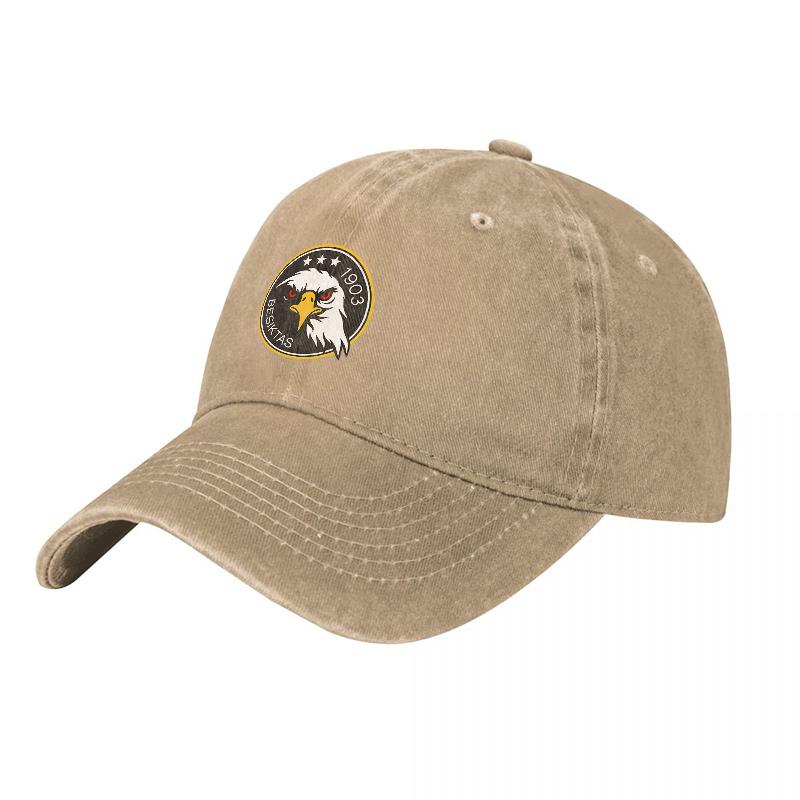 Eagle Logo Washed Cotton Baseball Cap Unisex Adjustable Hat with Embroidered Badge for Daily Outdoor