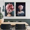 Peony Flower Feather Girl Sexy Wall Art Canvas Art Painting Nordic Poster Printing Living Room Home Decoration Painting Poster