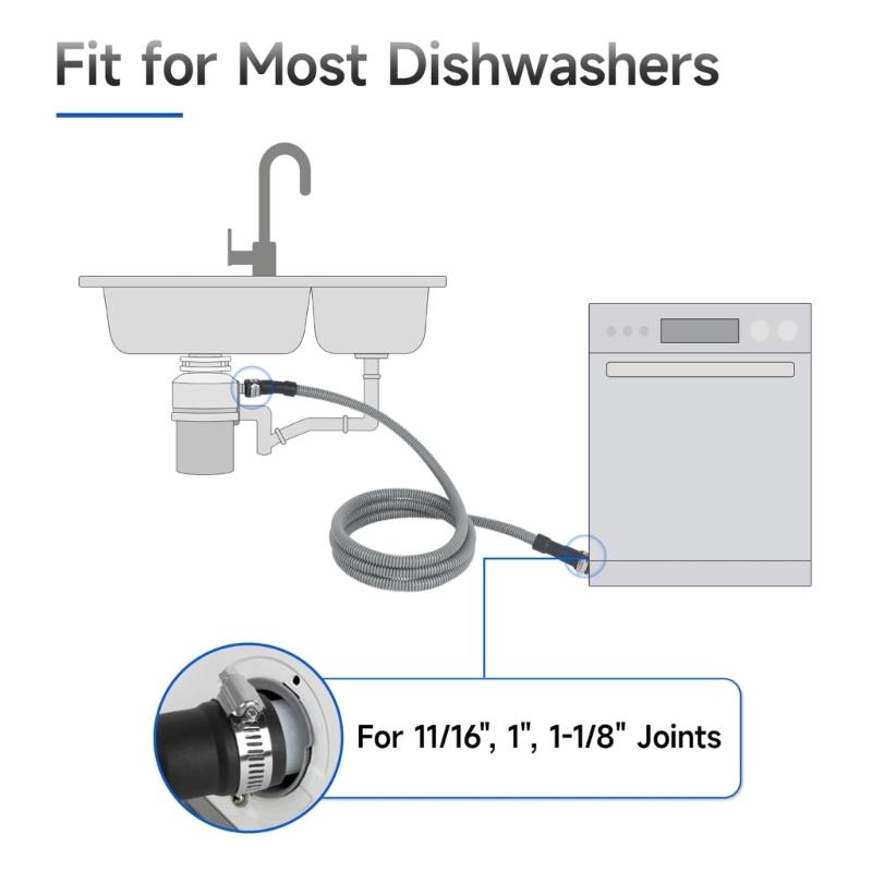 10 Feet Dishwasher Drain Extension Hose Cut to Length Universal Fit Metal Clamp Included Strong Construction for 5/8in