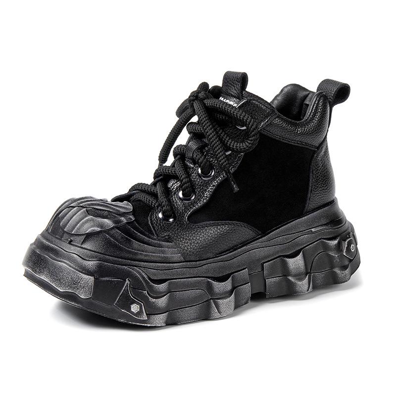 Dámské kotníkové boty z pravé kůže, černé: Lehká, Silná podrážka, Britský styl, Podzim/Zima 2025.