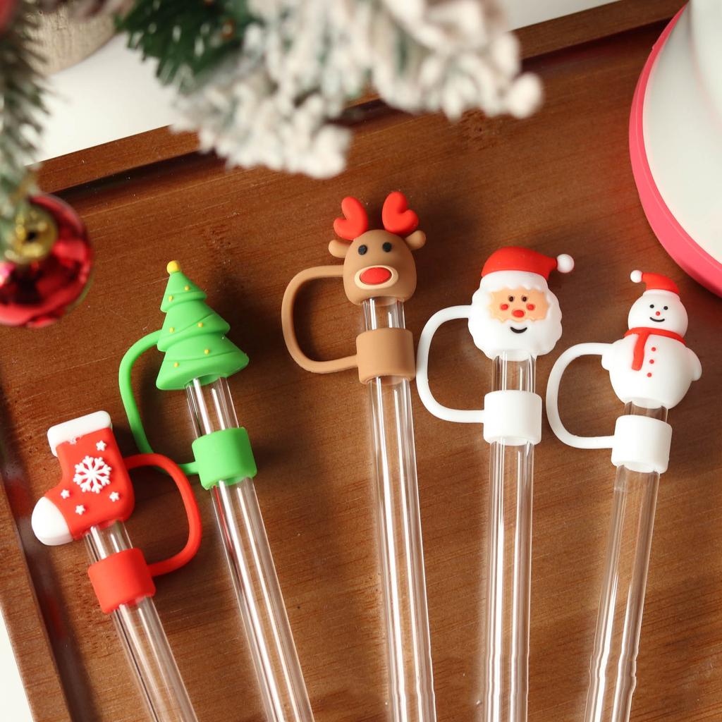 10mm Christmas Straw Cover Cap Dust-Proof Reusable Straw Tips Lids for Stanley Cup Straw Topper Compatible with 30&40 Oz Tumbler