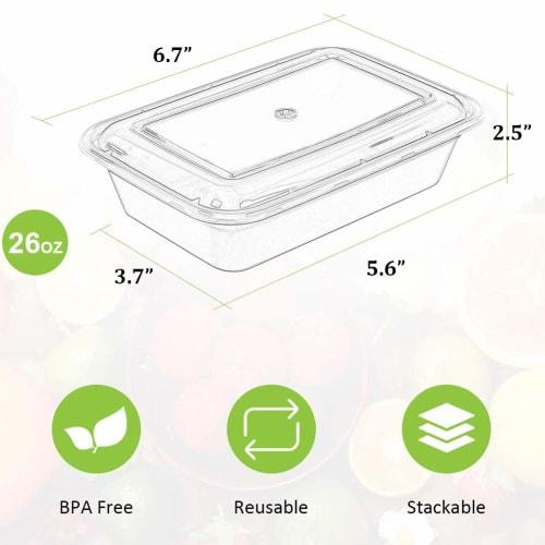 AIFUSI Meal Prep Containers, 50-Pack (750ml / 26oz) Food Storage Containers with Lids, Disposable Bento Boxes, Reusable Plastic Lunch Boxes, Kitchen F