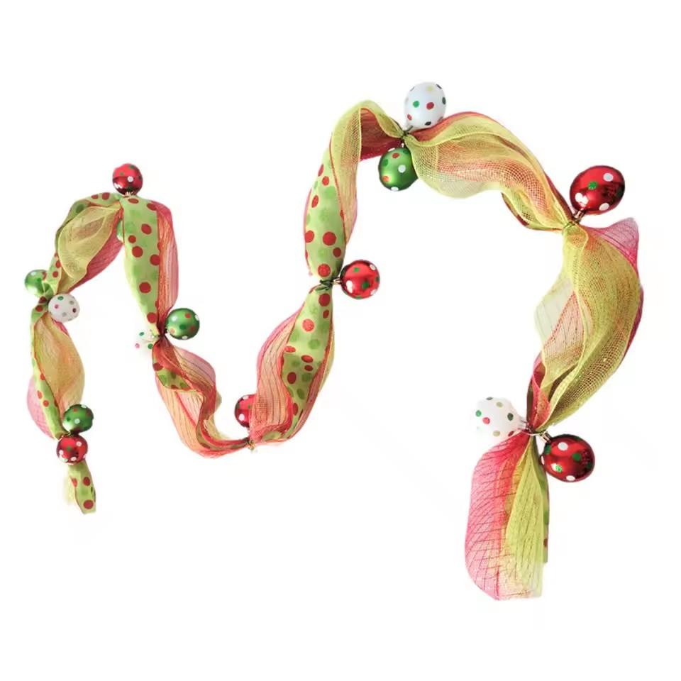 

Festive Holiday Ribbon Mesh Garland with Ornaments for Festive Home Decor and Christmas Wreath Crafting ribbon різнокольоровий