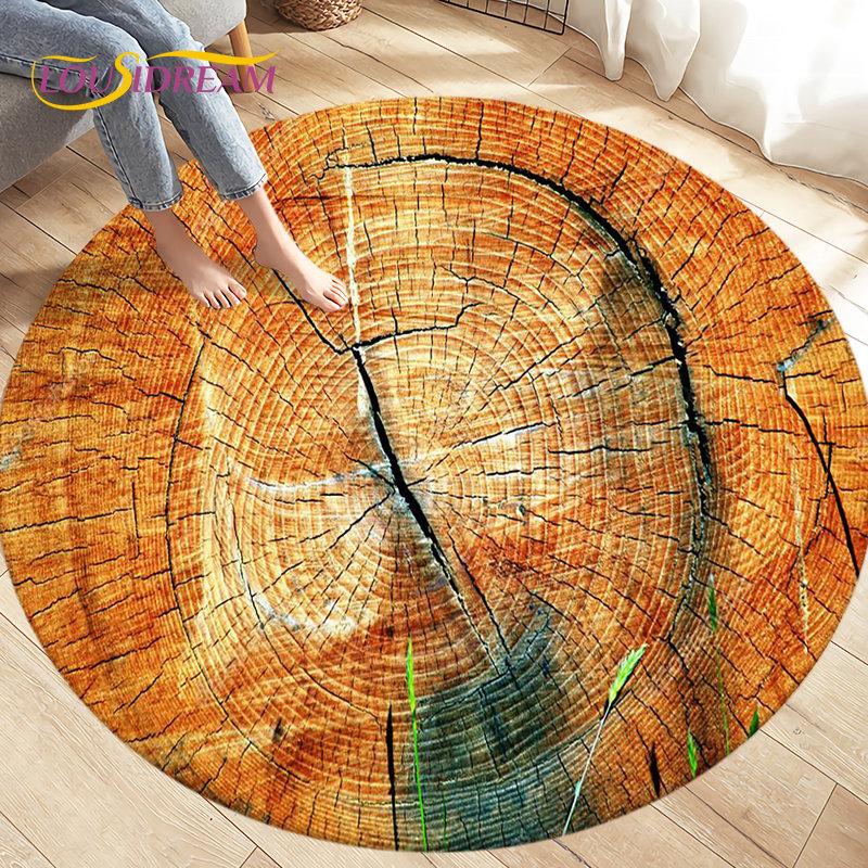 3D Wood Grain Round Area Rug,Circle Carpet Rug for Living Room Bedroom Sofa Cloakroom Decor,Kids Play Non-slip Floor Mat,Pet Mat