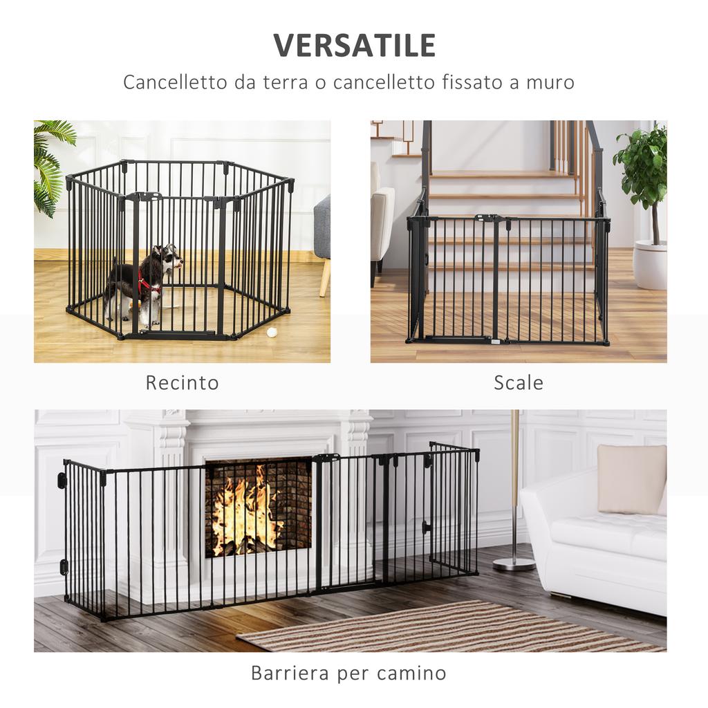 6-Section Folding Safety Gate, Steel Dog Barrier, Self-Locking and Locking System, Black