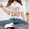 Women's Casual and Fashionable T-shirt with Plant and Floral Pattern Printed Round Neck and Short Sleeves