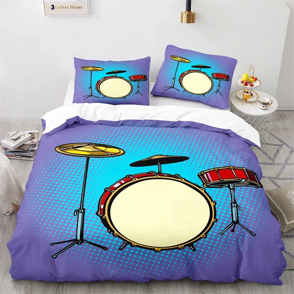 Drum Kit King Queen Duvet Cover Rock Musical Style Bedding Set For Kids Teens Adults Hip Hop Grunge 2/3Pcs Polyester Quilt Cover