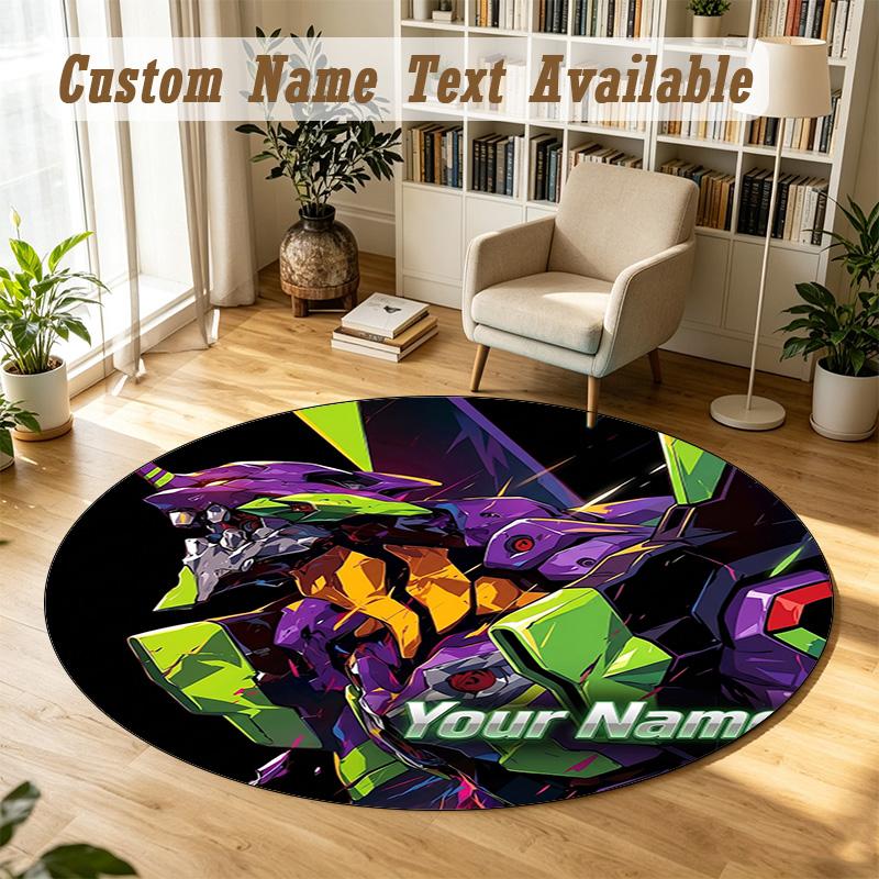 Neon Genesis Evangelion Personalized Round Rug Support Custom Name, Soft Home Decor Mat