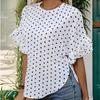 Moda damă ocazional vară primăvară cu buline imprimeu cu mânecă scurtă cu decolteu O bluze și cămăși