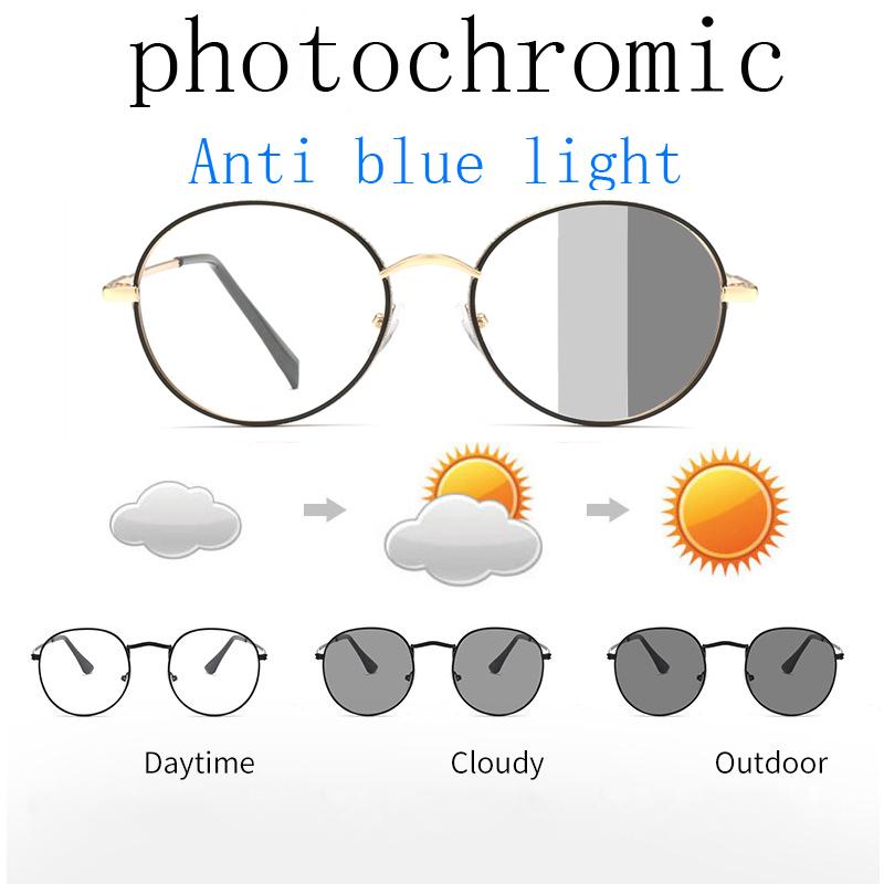 Fashion Vintage Men Women Metal Frame Glasses Pochromic Retro Oversized Round Circle Eyeglasses Outdoor Driving Eyewear