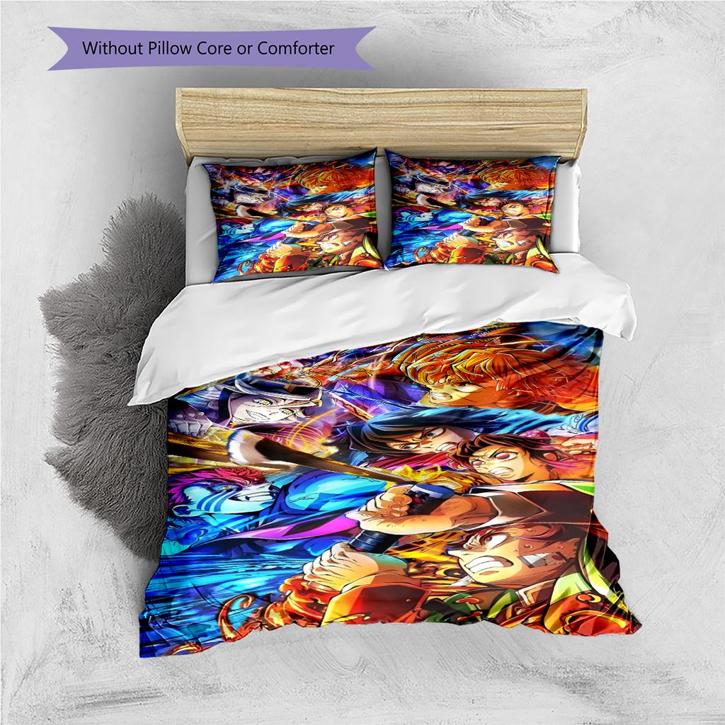 Juego de Cama con Estampado de Anime Colcha Funda de Colcha Funda de Almohada Decoración del Hogar Regalo de Cumpleaños (1 * funda nórdica + 2 * fundas de almohada, sin núcleo)