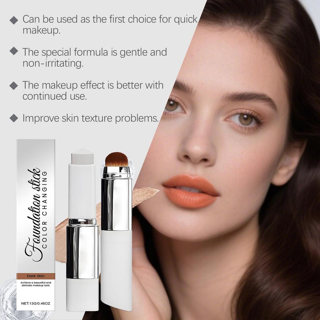 Deep-skin Tone Two-in-one Color-changing Foundation Stick. Lightweight, Moisturizing, Brightens, Nourishes the Skin Matte, Clear, and Luminous Finish