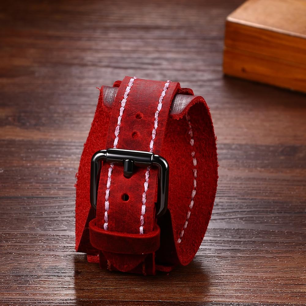 Rock Punk Men's Analog Quartz Watch Waterproof Leather Bracelet Wide Band Fashion Accessory