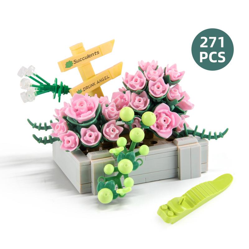 Kids' Educational Interlocking Building Blocks - Flower Potted Plant (Rose & Epiphyllum) Compatible with Top Building Block Models