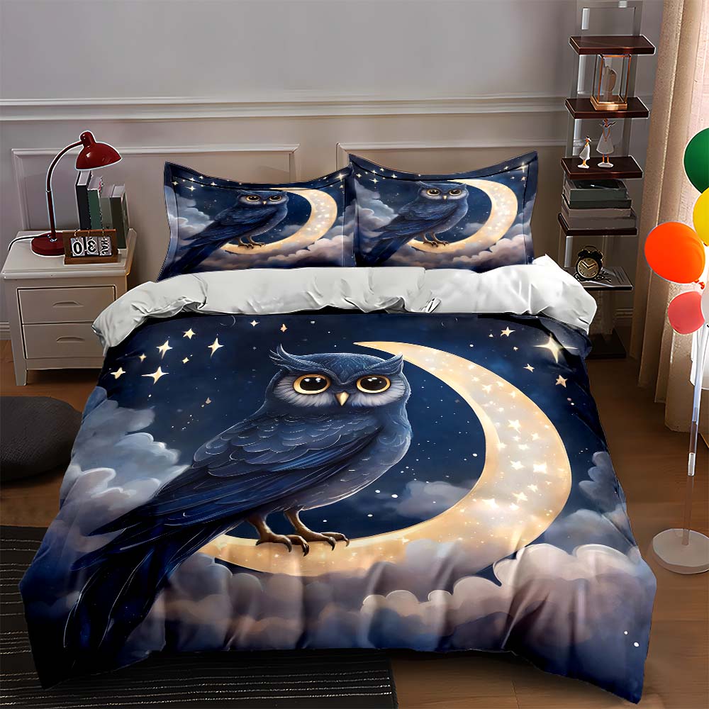 

Owl moon clouds. Bedding Duvet cover sets Duvet covers Pillowcases gifts (1 * Duvet Cover 2 * Pillowcases, without duvet insert) 135x200cm
